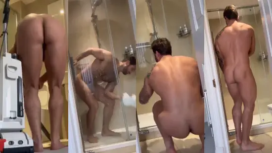Straight influencer in vlog cleaning the house naked