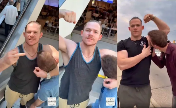 The dom guy wanted to show the public his slave faggot